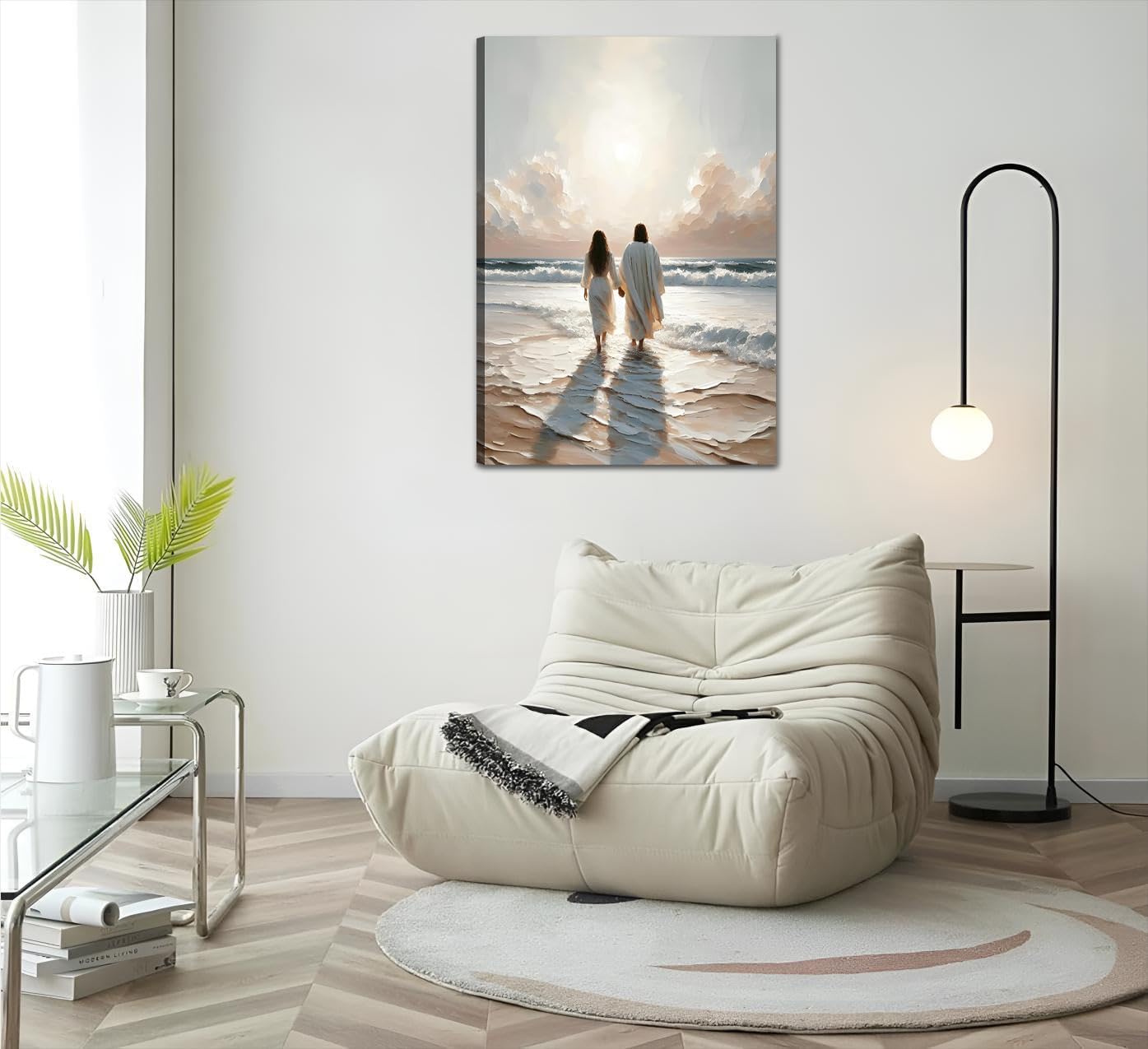 Jesus Canvas Wall Art Jesus Woman Walking on Water Wall decor pictures Religious Coastal Painting Christian poster prints for living room bedroom Home Decoration Ready to hang (24inx36in Canvas)